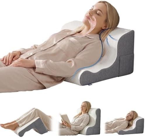 Bed Wedge Pillow for Headboard, Orthopedic Memory Foam Wedge Pillow with for After Surgery, Acid Reflux Relief, Sleeping, Neck & Back Pain Relief, Wedge Pillows for Bed Sitting Up, White&Grey - image 1