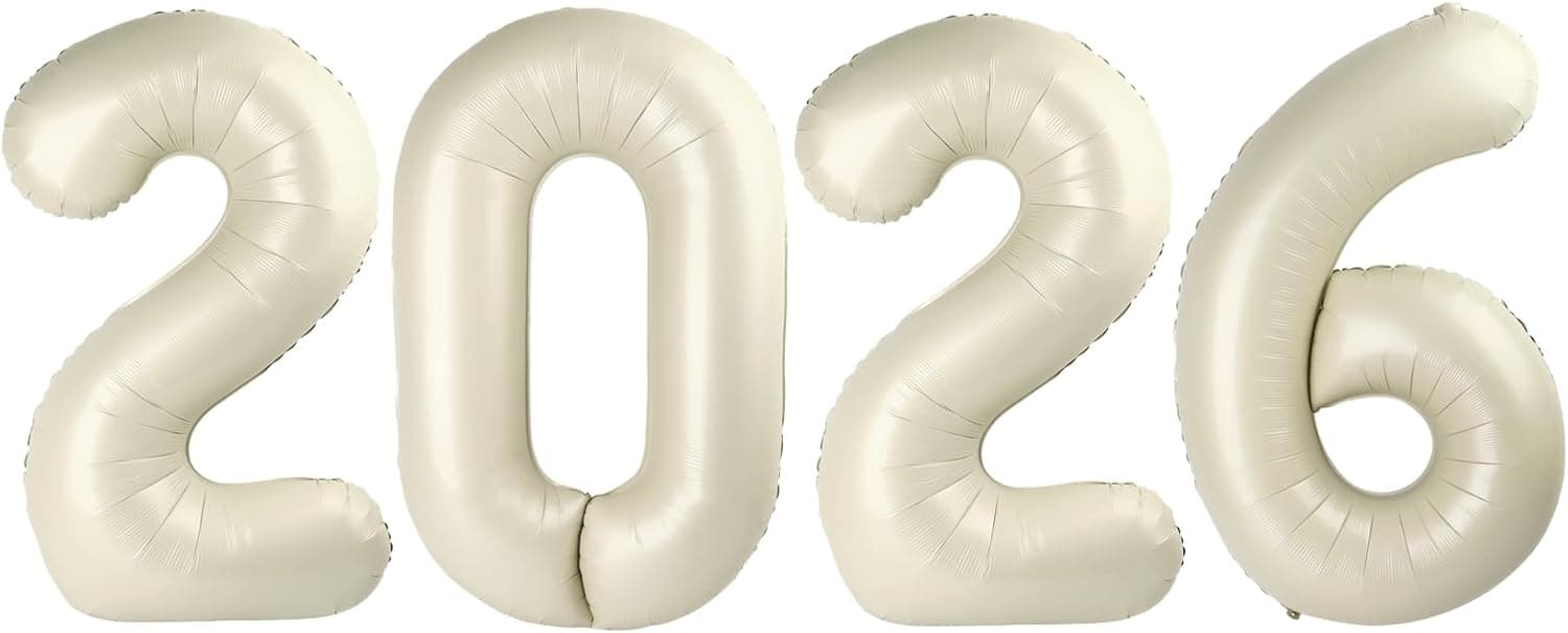 2026 Balloon Numbers - 40 Inch Cream New Years Eve Party Supplies 2026, Nye Decor Party Decorations Happy New Year, New Years Eve Foil Party Balloons, Graduation Party Decorations - image 1