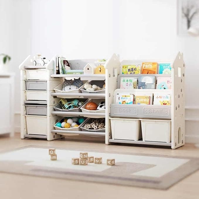 Montessori 3-in-1 Kids Toy Storage Organizer with Bookshelf, 72-Inch Wide Extra Large Toddler Shelf, 13 Bins, Anti-Tip Non-Toxic Plastic, for Living Room, Playroom, Daycare - image 1