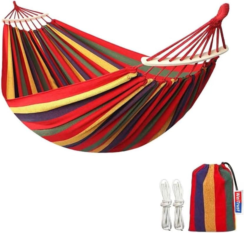 Cotton Canvas Hammock with Tree Straps - Portable Hammock for Outdoor Indoor Patio Backyard, Camping Hammock with Carry Bag, 440lbs Capacity