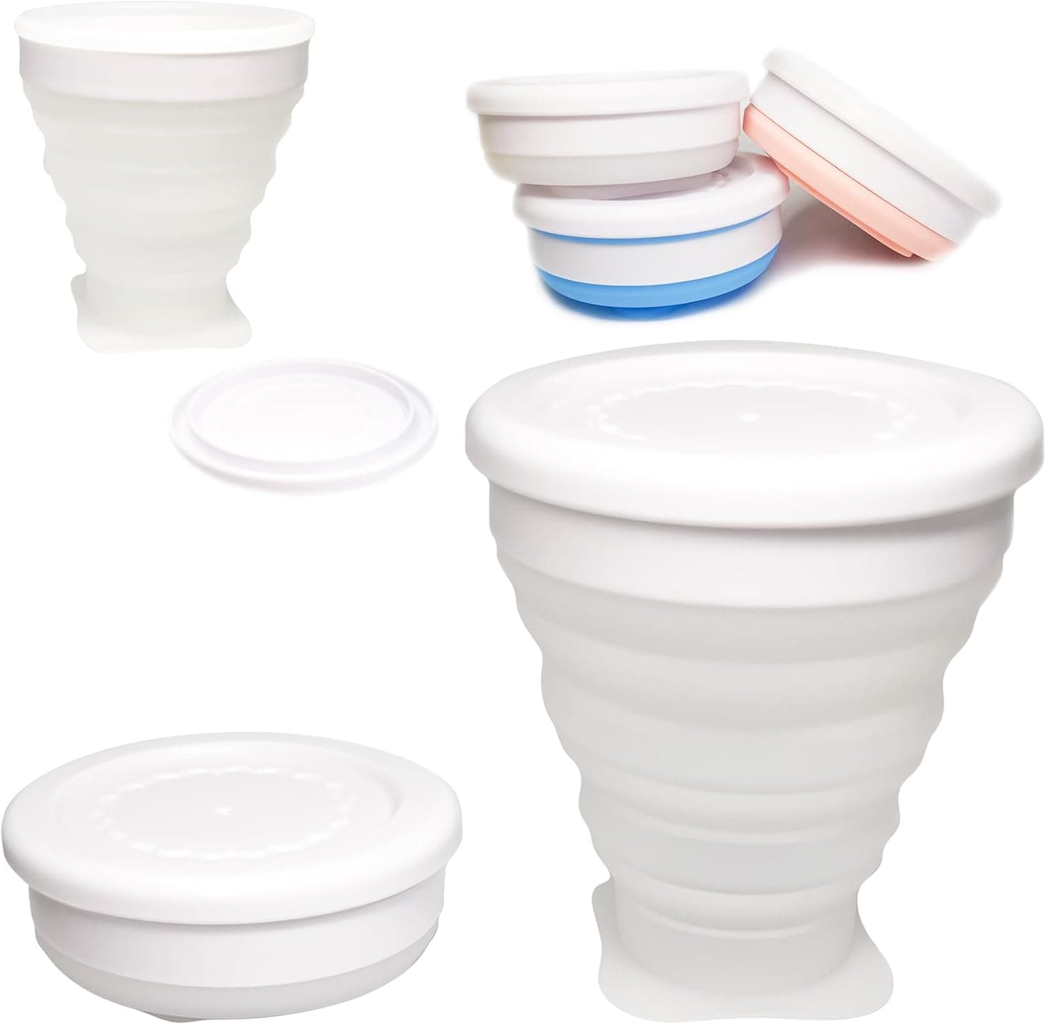 Foldable Water Cup with Lid, Food Grade Silicone,Small Portable Water Cup, Suitable for Camping, Traveling and Business Trips, Lightweight, Durable and Reusable (White) - image 1