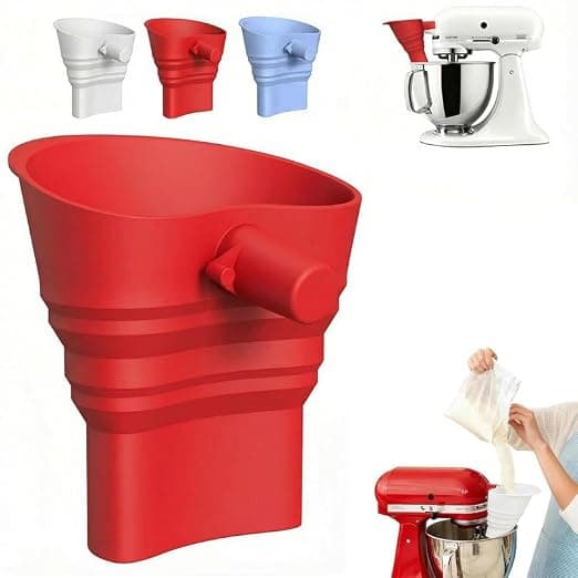 1Pcs Upgraded Foldable Flour Funnel for Mixer,Food-Grade Silicone Funnel,Stand Mixer Kitchen Funnel Attachment for 4.5–7Qt Tilt-Head Models,Dishwasher Safe (Red, for 4.5–7Qt)