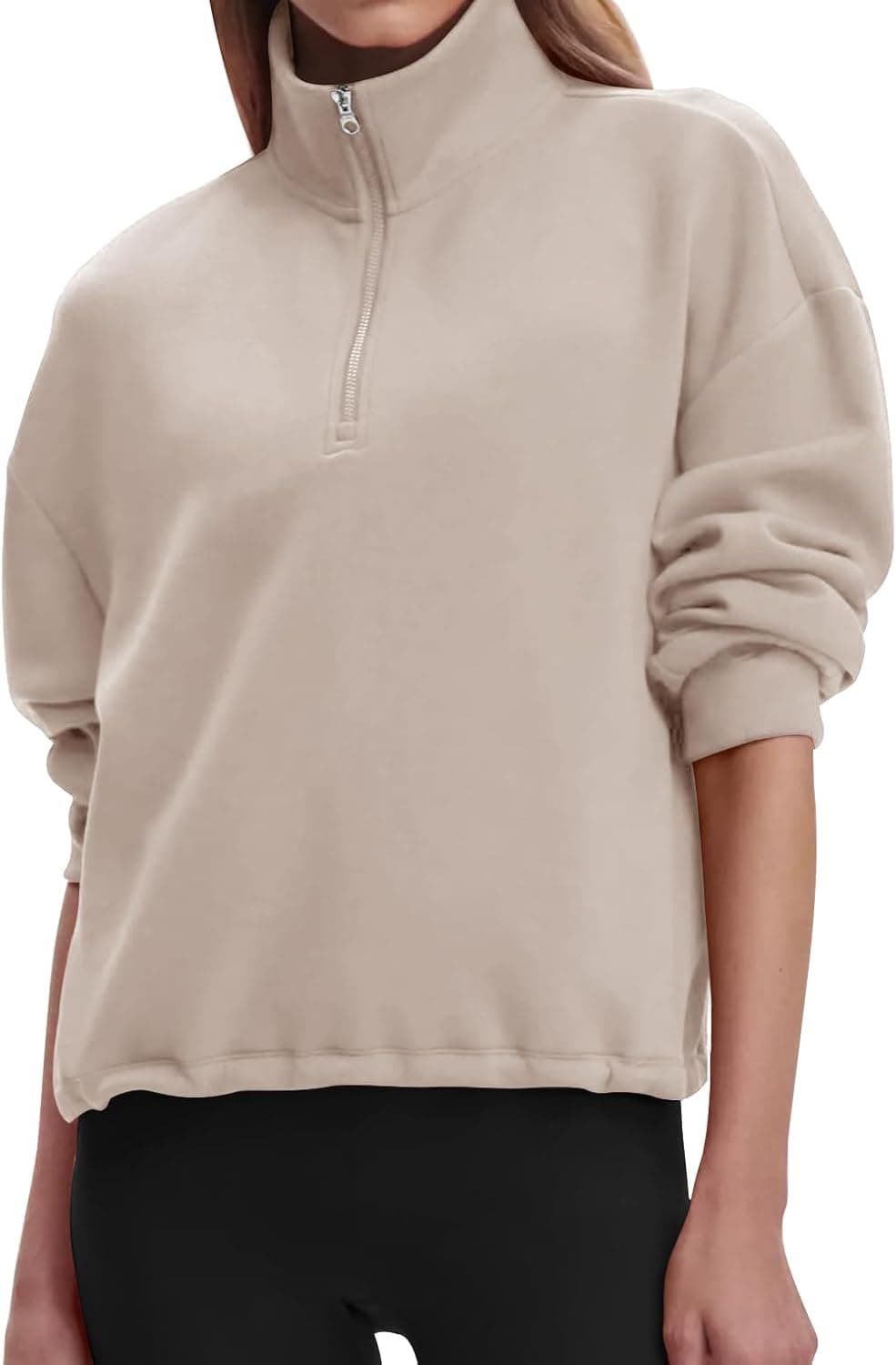 Womens Sweatshirts Half Zip Pullover Drawstring Waist Sweaters Quarter Zipper Hoodies 2025 Fall Fashion Clothes