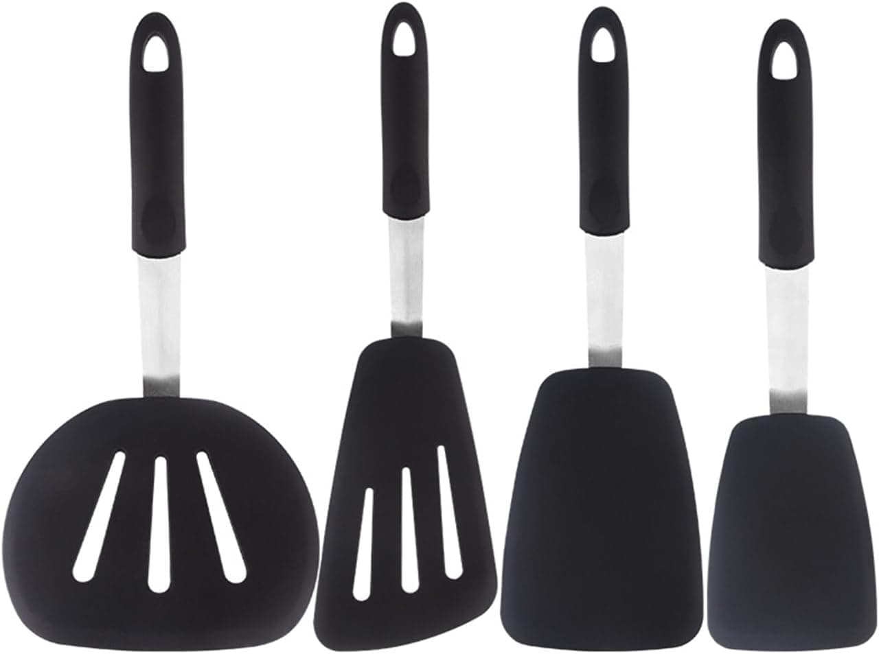 4 Piece Silicone Spatula Set, heat-resistant 446 ° F, kitchen silicone cooking utensils set, BPA Free Rubber,suitable for non stick pans, used for frying eggs, pancakes, fried fish, steak （black）
