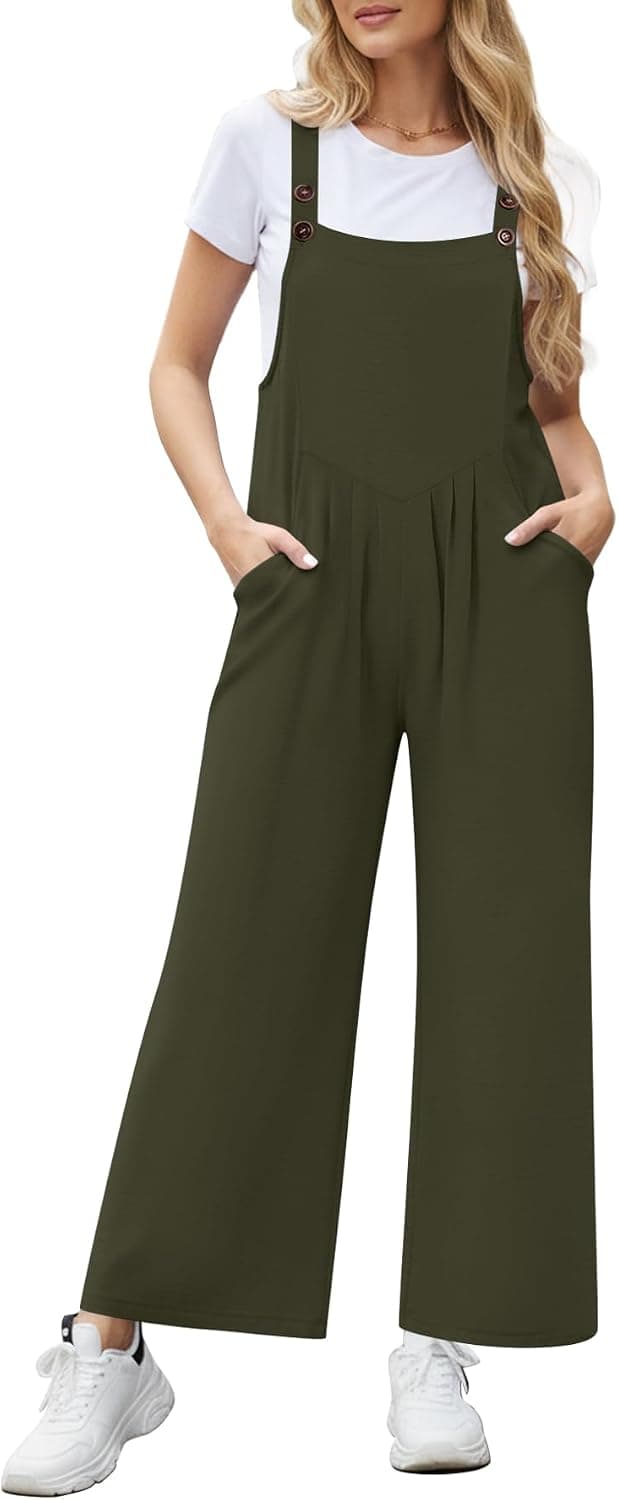 Overalls for Women Casual Summer One Piece Jumpsuits Loose Fit Wide Leg Bib Spring Fall Travel Comfy with Pockets