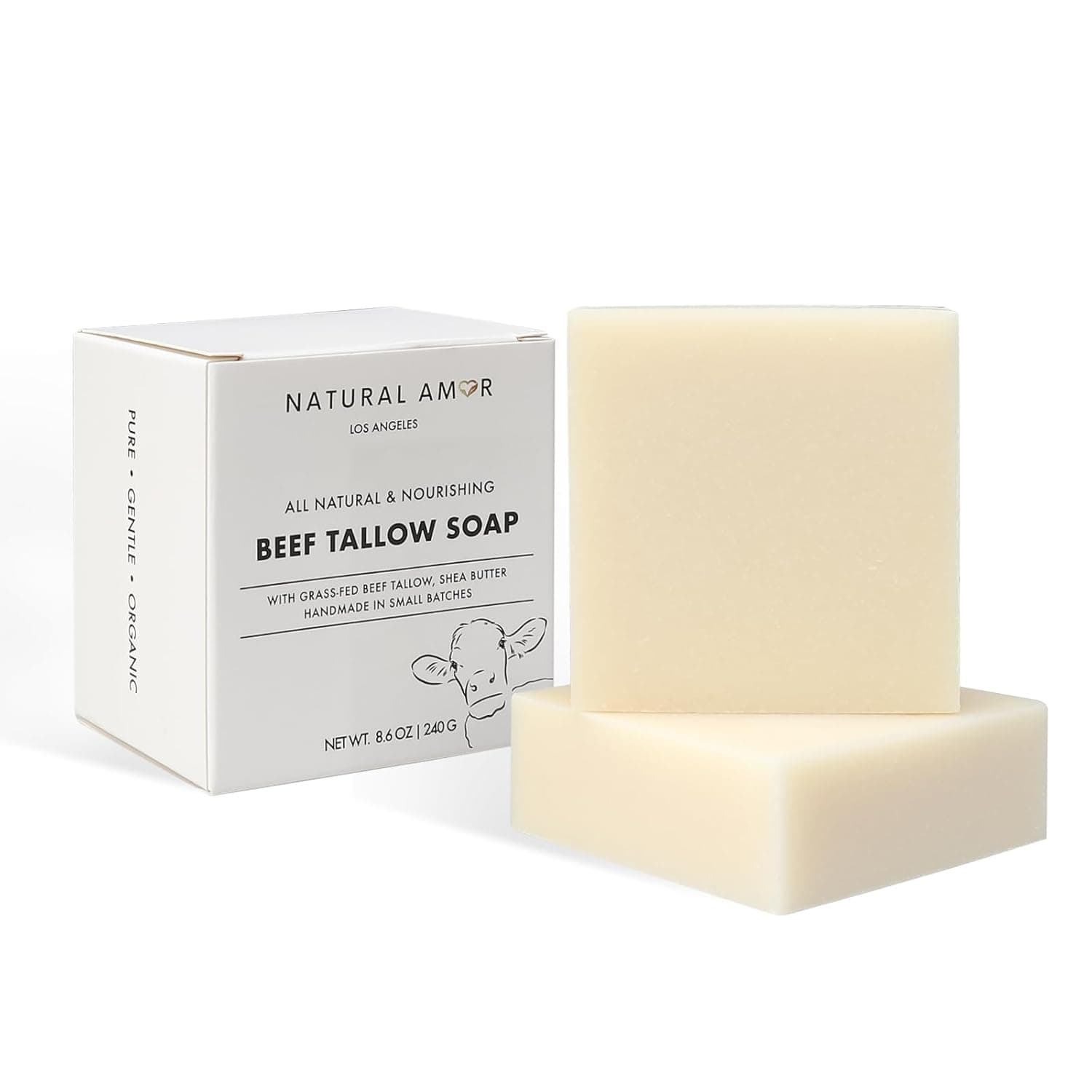Unscented Tallow Soap Bar 2 Pack, Handmade with Organic Grass-Fed Beef Tallow, Shea Butter, Coconut Oil, Natural Soap for Dry or Sensitive Skin Fragrance-Free - image 1
