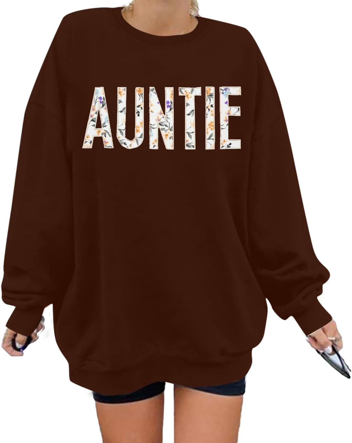 LOTUCY Womens Aunt Sweatshirt Cool Aunt Crewneck Sweatshirt Auntie Letter Print Long Sleeve Pullover Top
