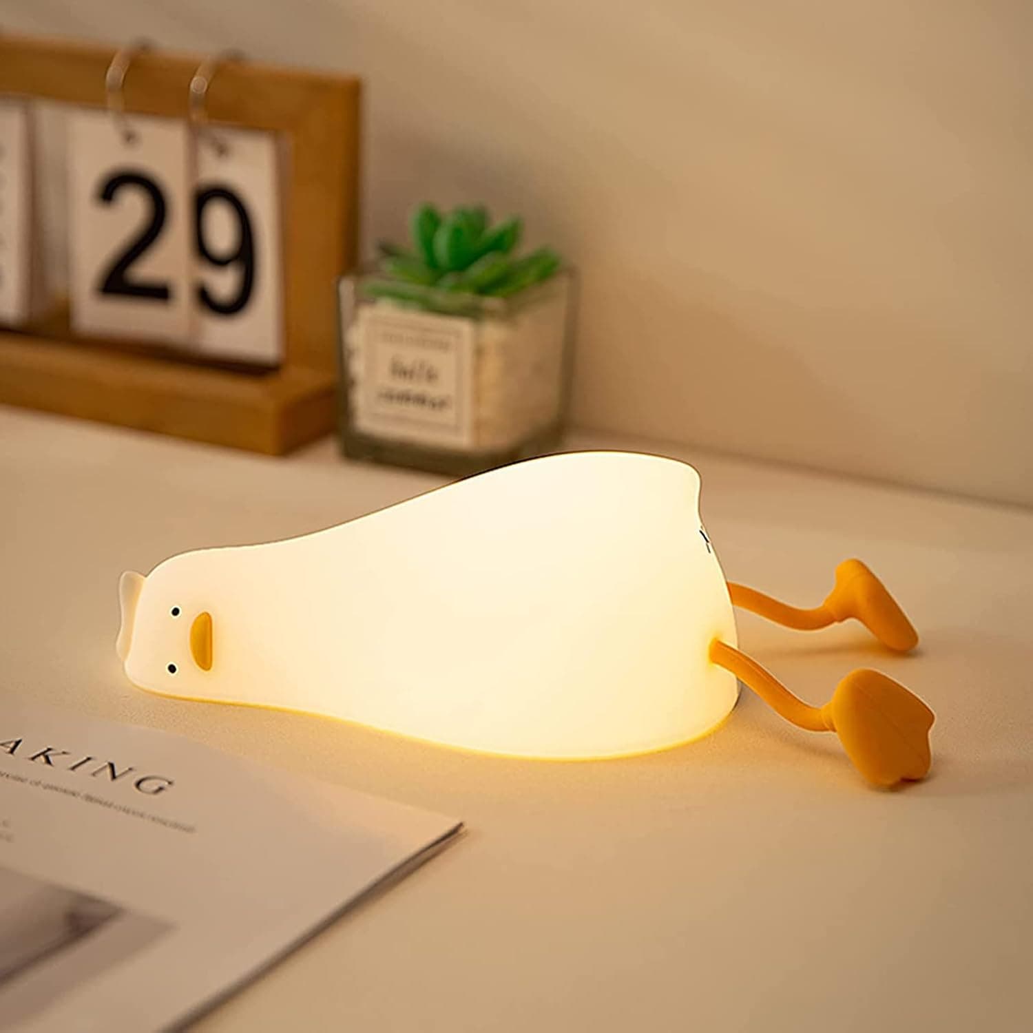 LED Lying Flat Duck Night Light, 3 Level Dimmable Nursery Nightlight,Cute Lamps Silicone Squishy Light Up Duck,Rechargeable Bedside Touch Lamp for Breastfeeding Toddler Baby Kids Decor - image 1