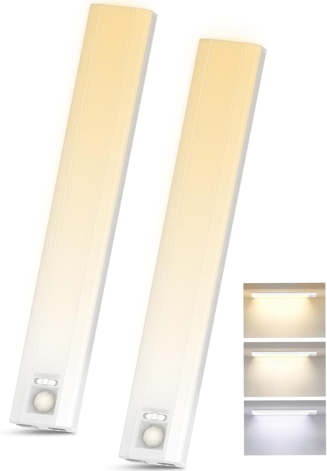 10inch Under Cabinet Lighting, 136 LED 3 Color Rechargeable Motion Sensor Light Indoor, 6 Levels Dimmable Magnetic Closet Lights, Wireless Under Counter Lights for Kitchen, Stairs, Bedroom, 2-Pack