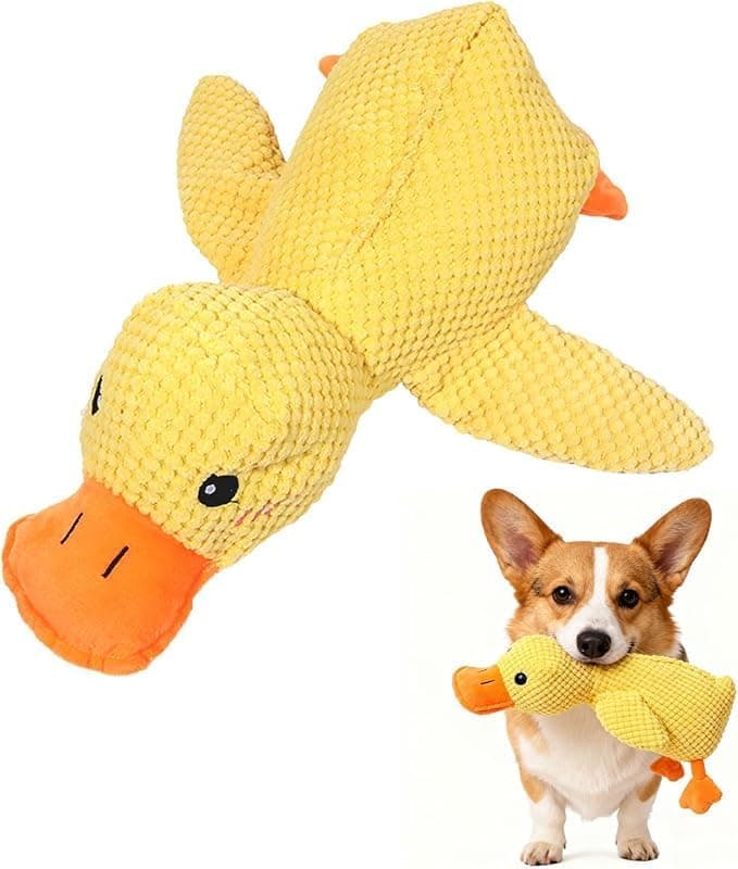 Zimoer Plush Toys for Dogs, Chirriates Plush Chews, Yellow Duck Dog Toys, Tough Dog Toy for Small Medium Dogs