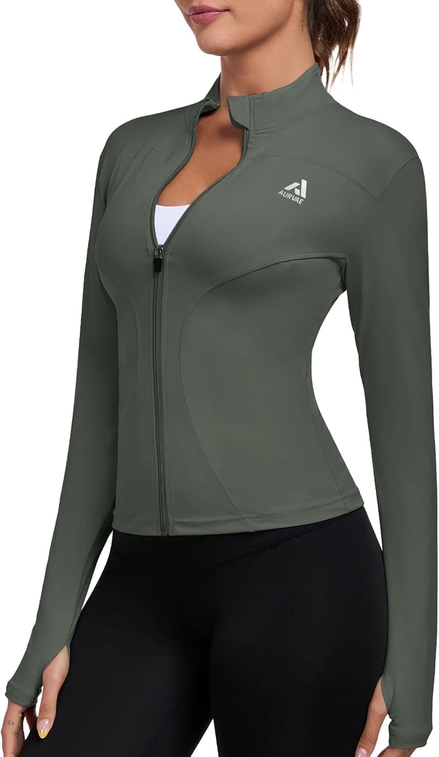 Women's Full Zip Workout Jacket Lightweight Running Slim Fit Athletic Jackets With Thumb Holes - image 1