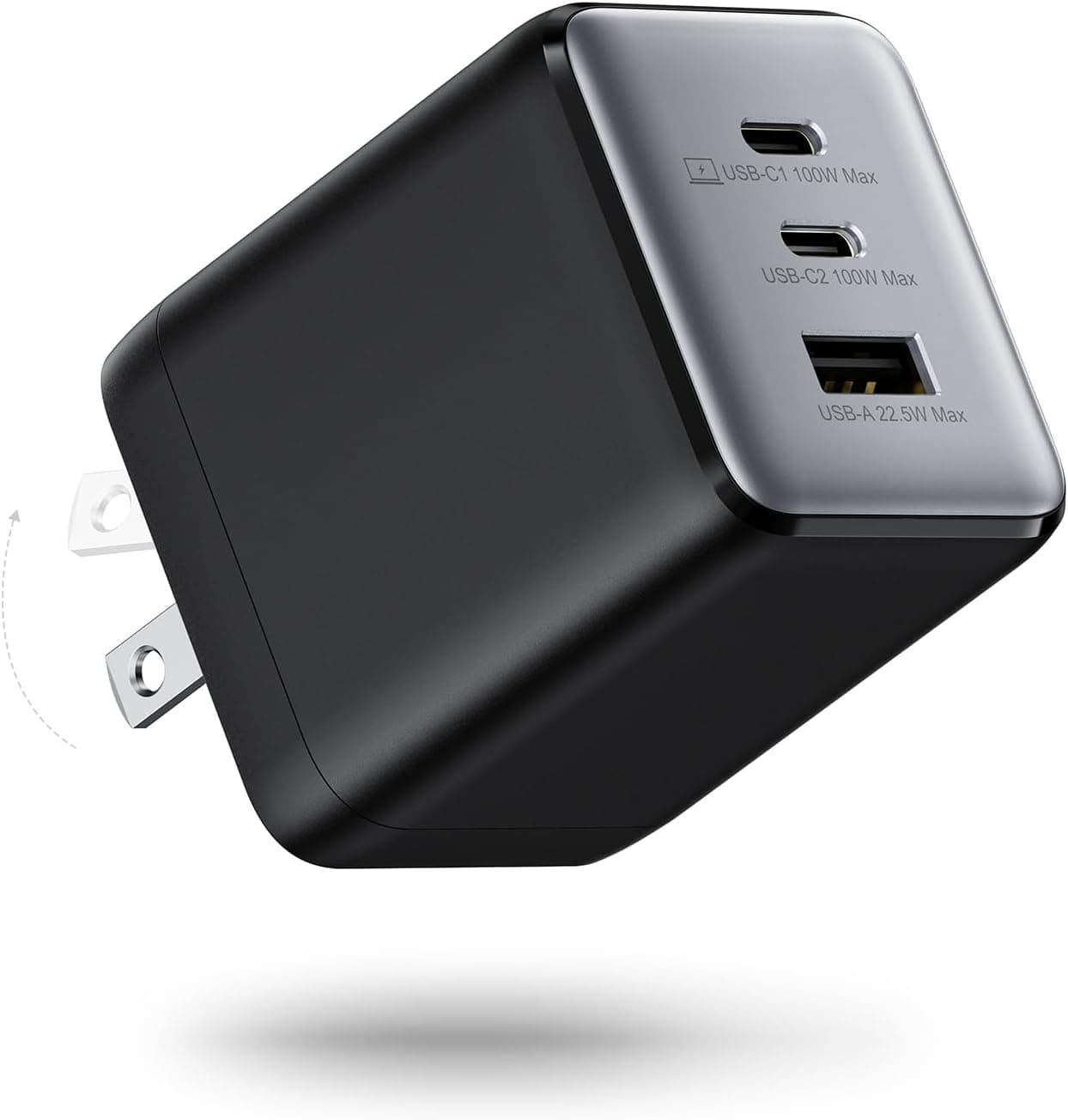 100W USB C Wall Charger, 3-Port PPS PD 3.0 Compact Foldable Wall Charger Block, Fast Power Adapter for MacBook Pro/Air, Dell XPS, iPad Pro, iPhone 17/16/15, Galaxy S25/S24, (Black) - image 1