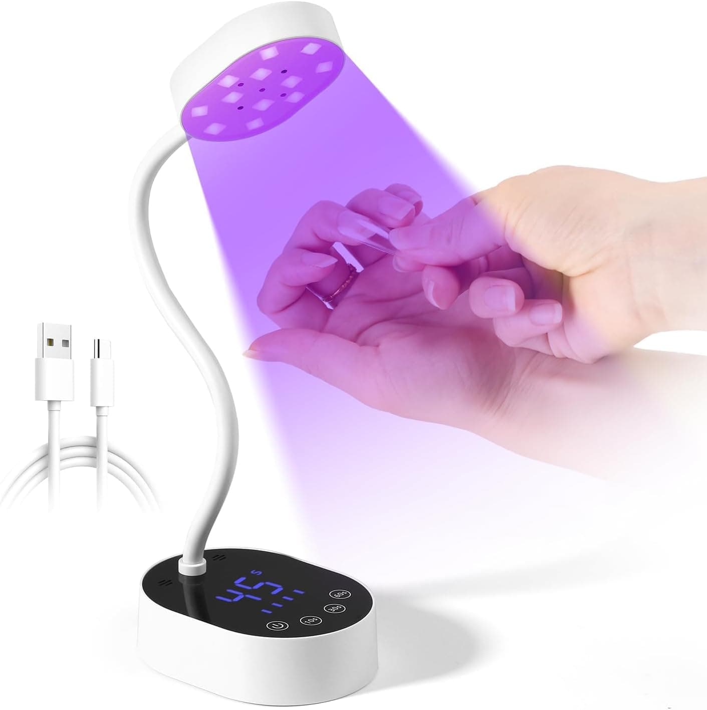 UV Nail Lamp, Gooseneck Mini U V Light for Gel Nails, 36W Rechargeable LED Flash Cure Lamps with 4 Timers & Auto Sensor, Quick Dry Professional Nail Dryer for Salon Home DIY Use, White - image 1