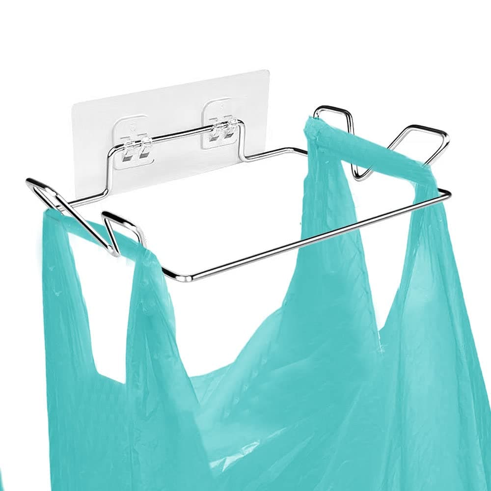 Trash Bag Holder for Cabinet Doors & Cupboards, Wall Mount Garbage Bag Holder with Adhesive Base Sticker Stainless Steel Under Sink Bag Holder Plastic Bag Holder for Kitchen Trash Can Bag Holder - image 1