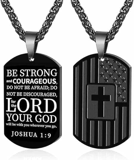 American Dog Tag Cross Necklace Bible Verse Pendant, First Communion Baptism Confirmation Religious Jewelry Gifts for Men Teen Valentines Day Gifts