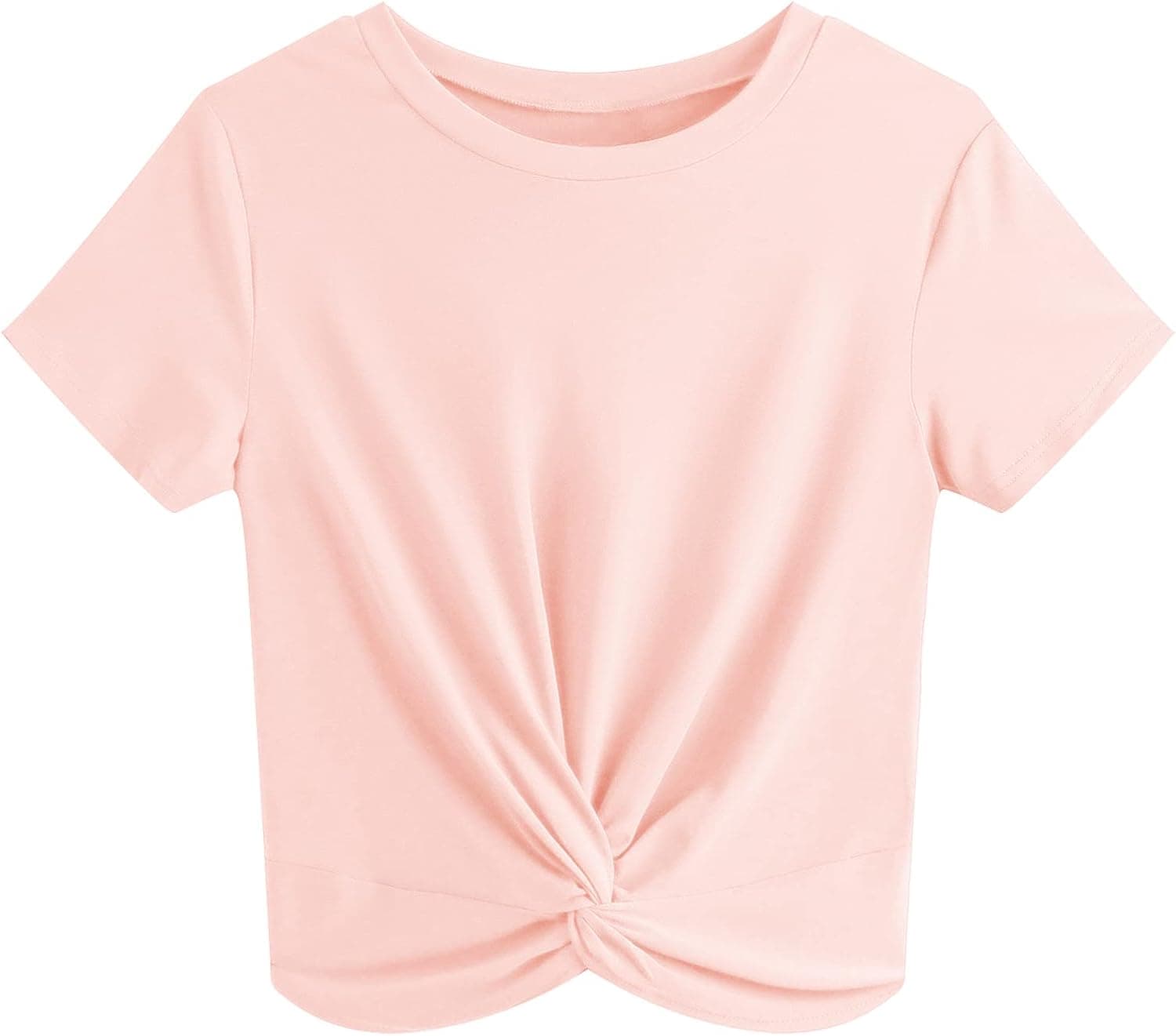 JINKESI Women's Summer Causal Short Sleeve Blouse Round Neck Crop Tops Twist Front Tee T-Shirt - image 1
