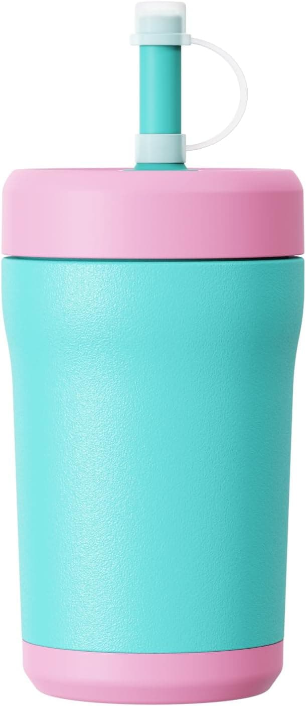 Sursip Toddler Sippy Cup Spill Proof, Vacuum Insulated Stainless Steel 12 oz Kids Tumbler with Straw and Transparent Visible Lid, BPA Free & Dishwasher Safe - Pinkgreen