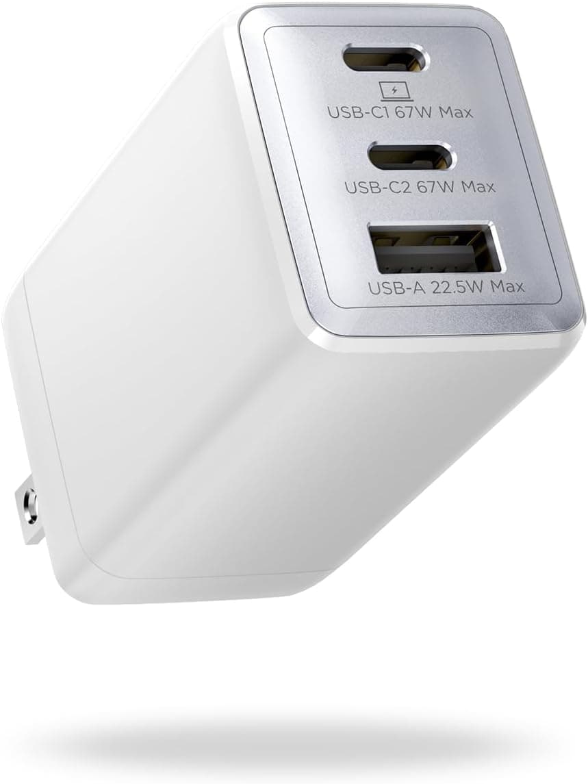 67W USB C Charger, 3-Port GaN Fast Charging Block with Foldable Plug, Compatible with MacBook Pro/Air, iPad Pro, iPhone 16/15/Pro, Galaxy S25/S24, Note20, Pixel, Apple Watch, (White) - image 1