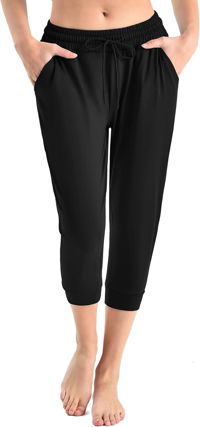 Walifrey Capri Pants for Women with Pockets, Cropped Joggers Drawstring Sweatpants for Lounging Workout and Gym