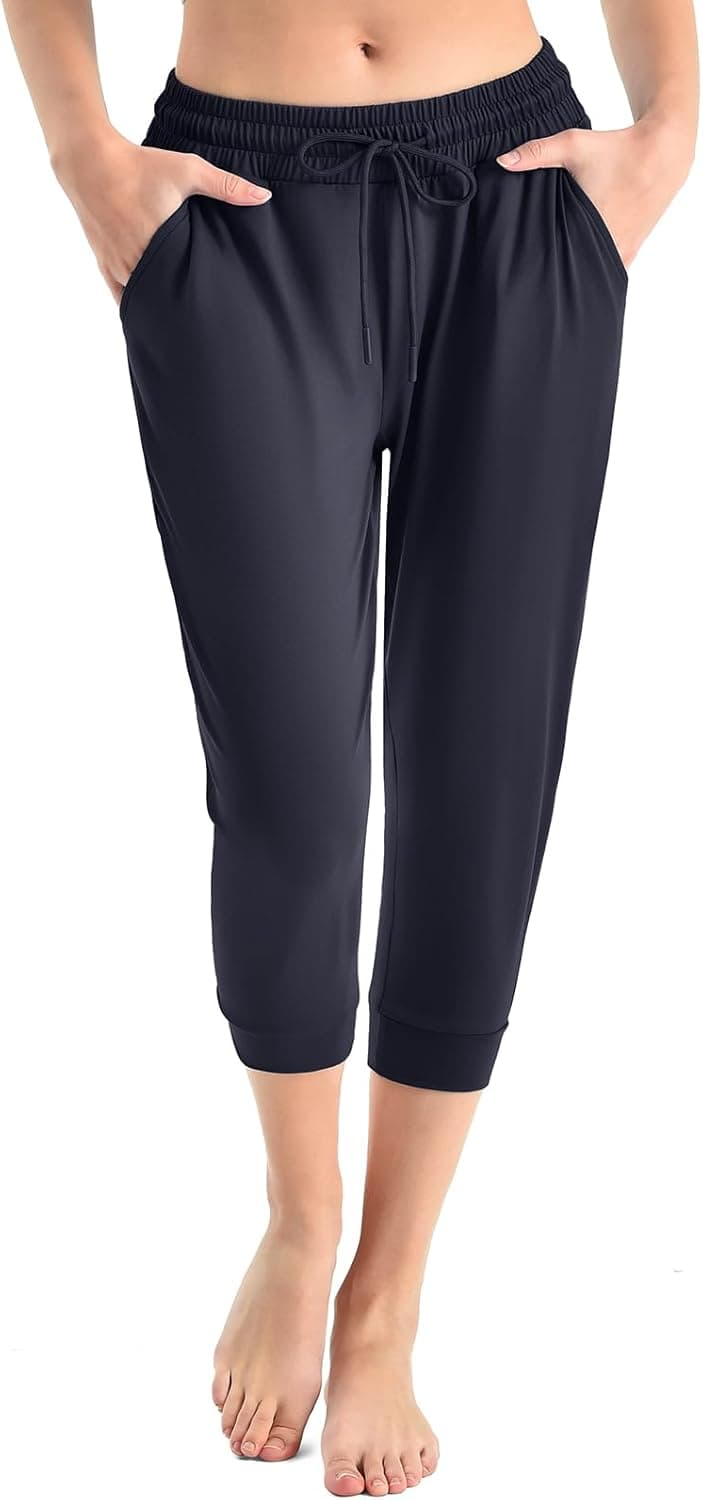 Walifrey Capri Pants for Women with Pockets, Cropped Joggers Drawstring Sweatpants for Lounging Workout and Gym
