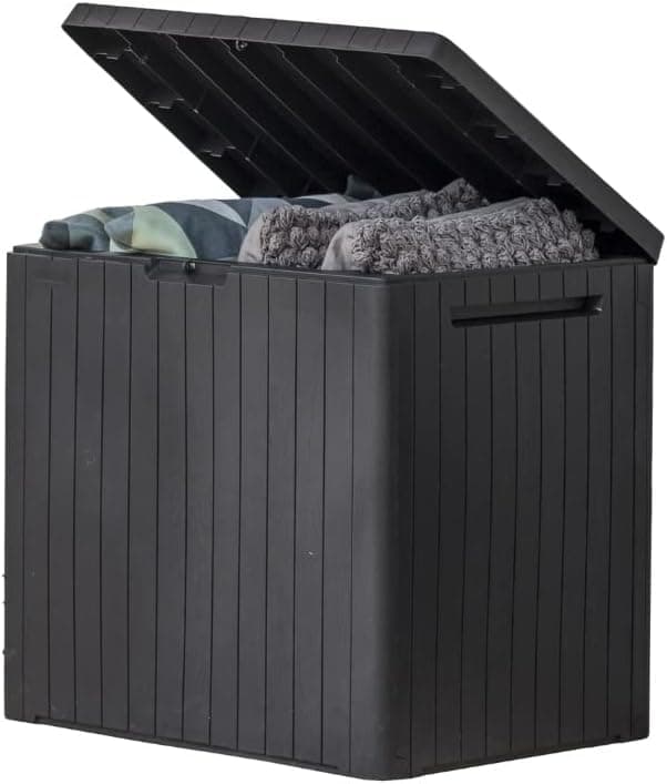 Keter City 30 Gallon Outdoor Storage Box and Side Table