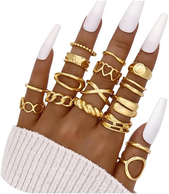 15-25 Pcs Chunky Gold Rings Set for Women, Stackable Finger Midi Rings, Dainty Gold Stacking Statement Womens ring pack
