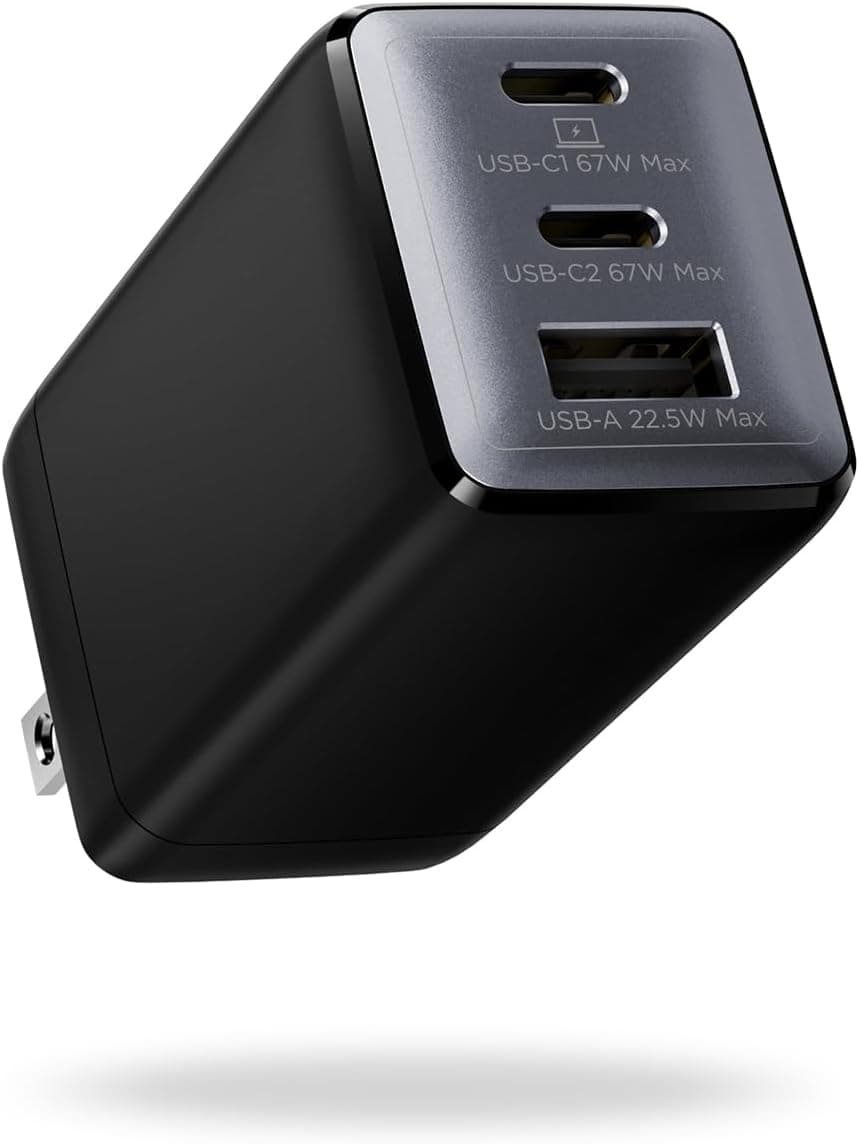 67W USB C Charger, 3-Port GaN Fast Charging Block with Foldable Plug, Compatible with MacBook Pro/Air, iPad Pro, iPhone 16/15/Pro, Galaxy S25/S24, Note20, Pixel, Apple Watch, (Black) - image 1