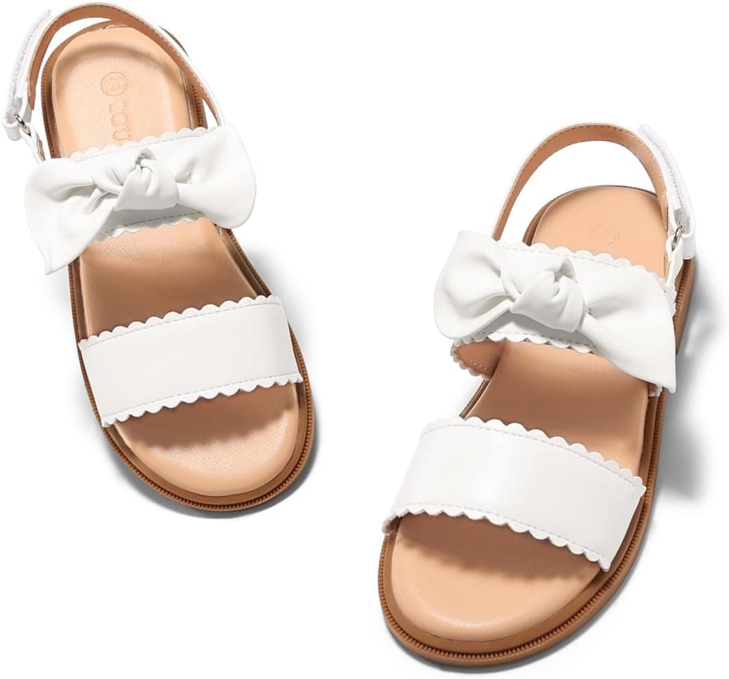 Coutgo Girls Sandals Flower Girl Dress Shoes Bow Open Toe Flat Sandals Summer Princess Wedding Shoes for Little Big Kids - image 1