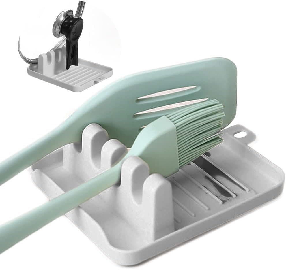 1 Pack Spoon Rest with Drip Pad for Multiple Utensils & Lid Holder, Utensil Rest for Kitchen Counter, Plastic Ladle Holder, Spatula Holder, Spoon Holder for Stove Top, Kitchen Cooking Utensil Holder