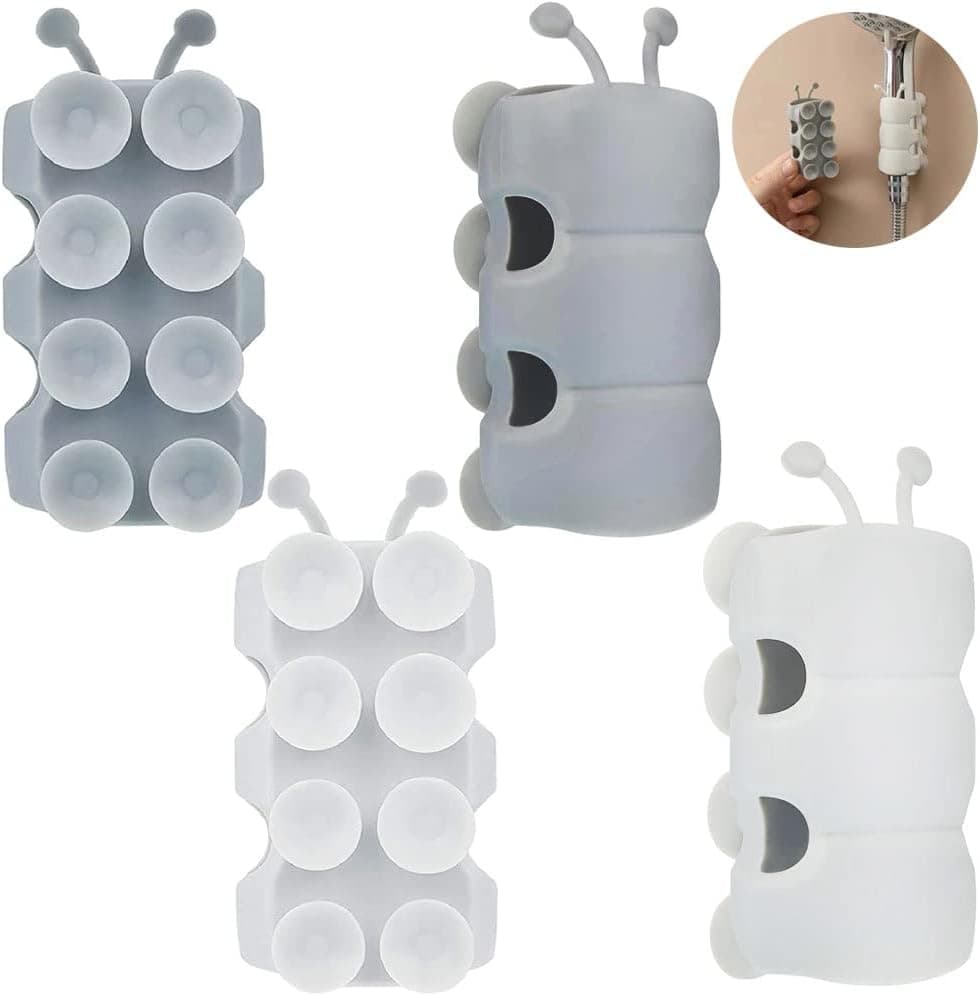 4 Pack Vacuum Suction Cup Shower Head Holders, Junvaia Silicone Strong Suction & Waterproof Showerhead Holder, Bathroom Handheld Shower Holder, Removable Wall Mounted Suction Bracket (2 White, 2 Grey) - image 1