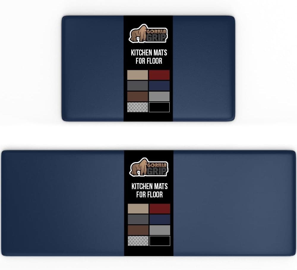 GORILLA GRIP Cushioned Kitchen Mats for Floor, 2 PK, 17x29+17x59, Navy