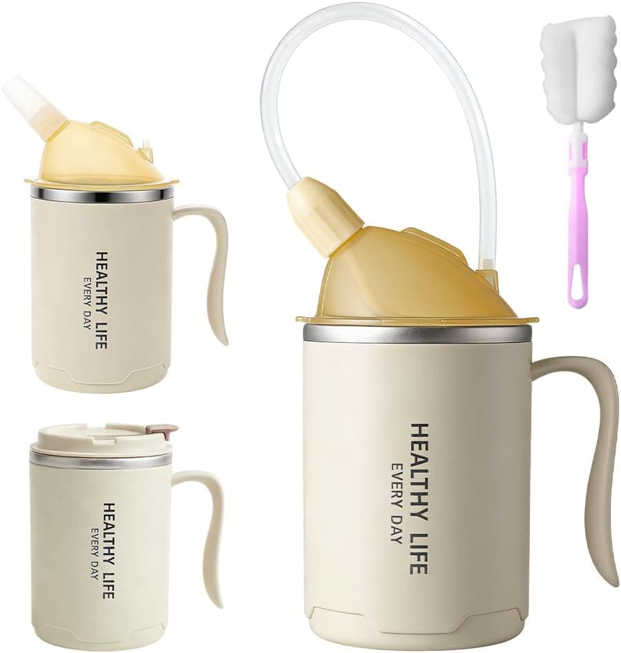 Sippy Cup for Adults,400ml 3 in 1 Adult Sippy Cups for The Elderly Non Spill with Lid and 30cm Straw Anti Choke Non Spill Cups for Elderly with Brush Beakers for Elderly Disabled Adults Drinking Aids