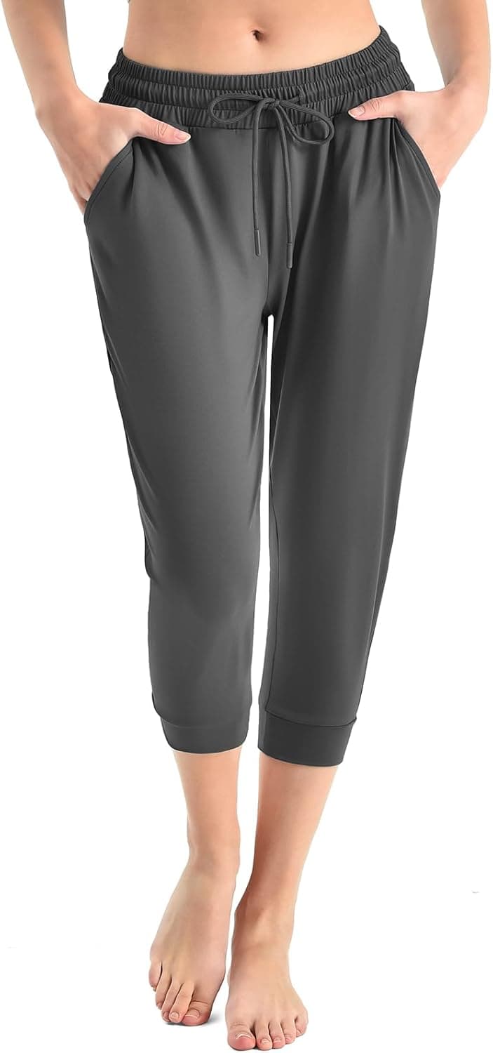 Walifrey Capri Pants for Women with Pockets, Cropped Joggers Drawstring Sweatpants for Lounging Workout and Gym