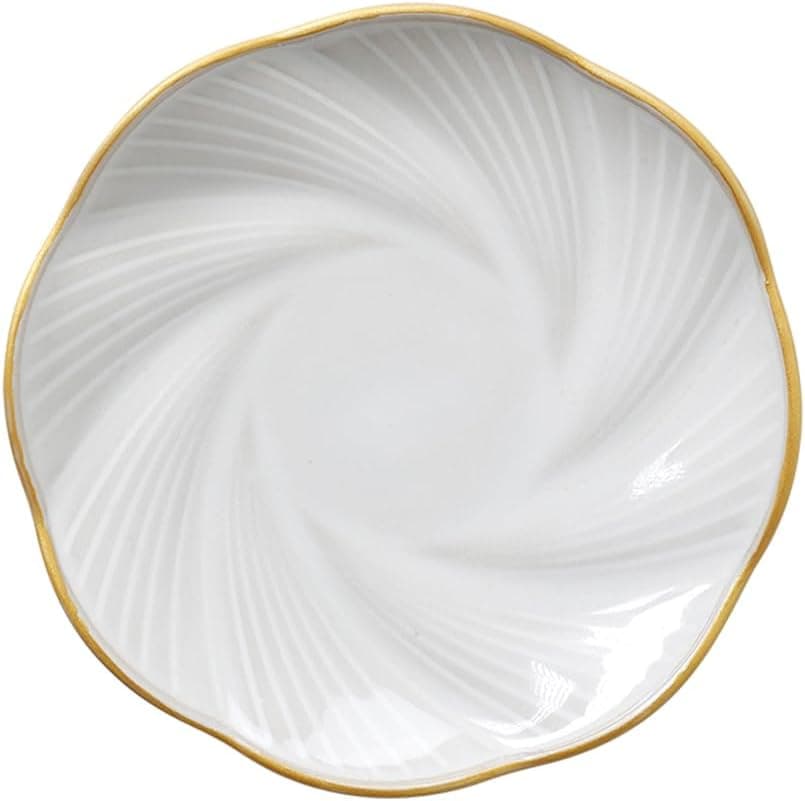 Ceramic Jewelry Tray with Gold Edge, 5 Inch Modern Trinket Dish for Rings, Bracelets & Earrings, Elegant Dresser Organizer (White) - image 1
