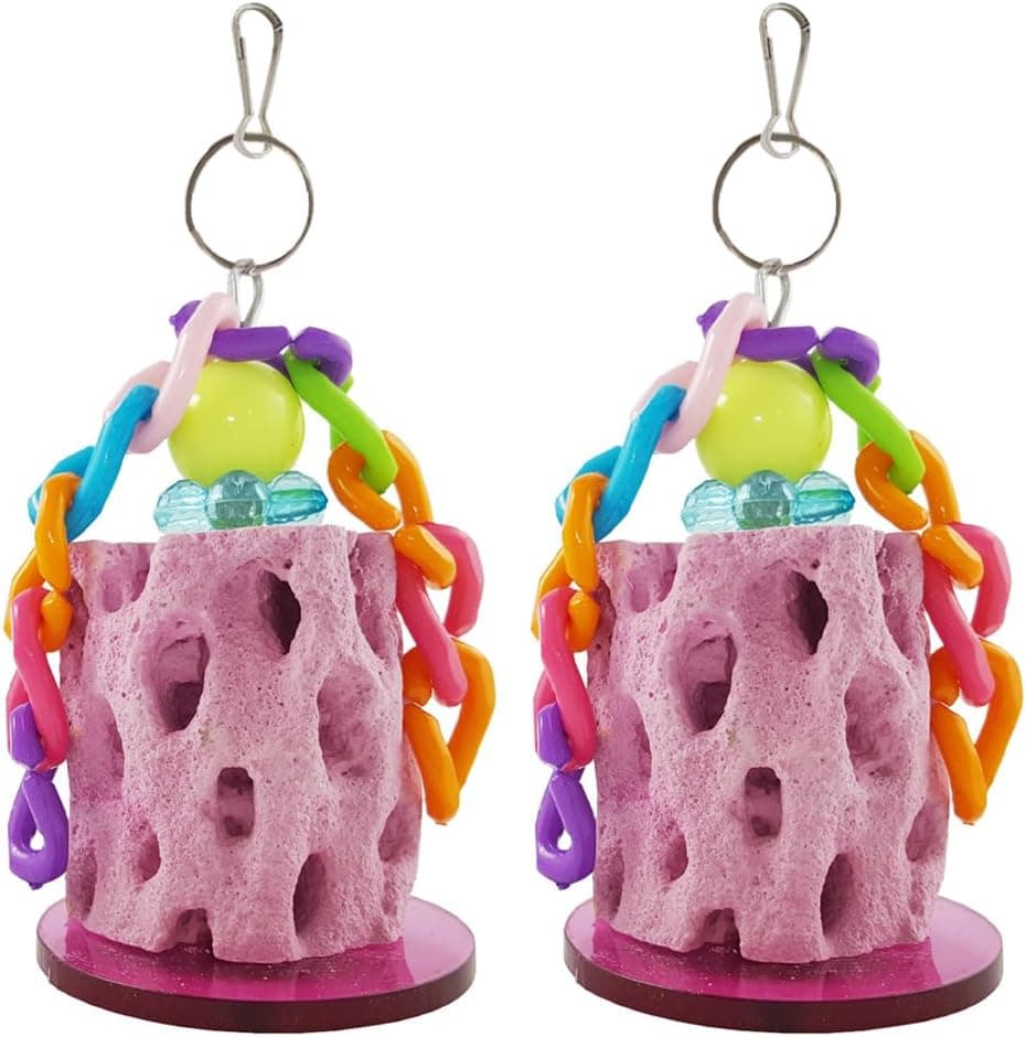 Parrot Bird Chewing Toy,2Pcs Parrot Teething Stone Toy,Parrot Beak Grinding Calcium Stone,Bird Cage Accessories for Parrot Rabbit Bunny Hamster, Chinchilla (B)