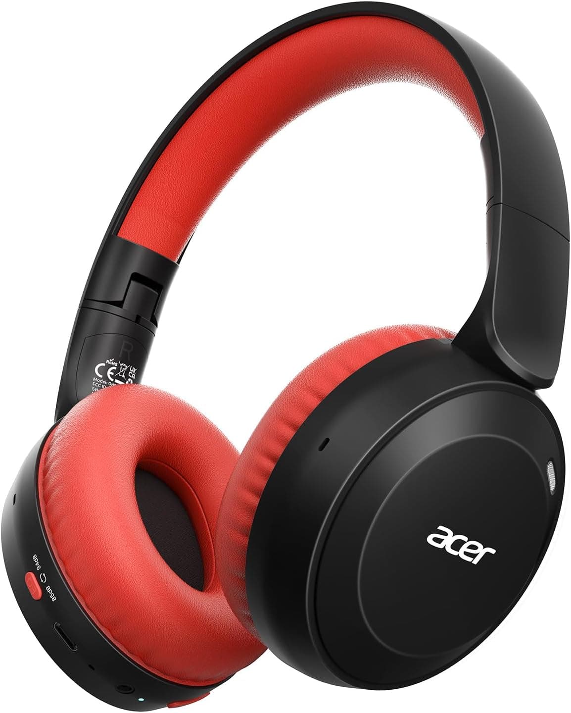Acer Kids Bluetooth Headphones – 85/94dB Volume Limiter, Foldable, 60H Playtime (Black/Red, OHR668)