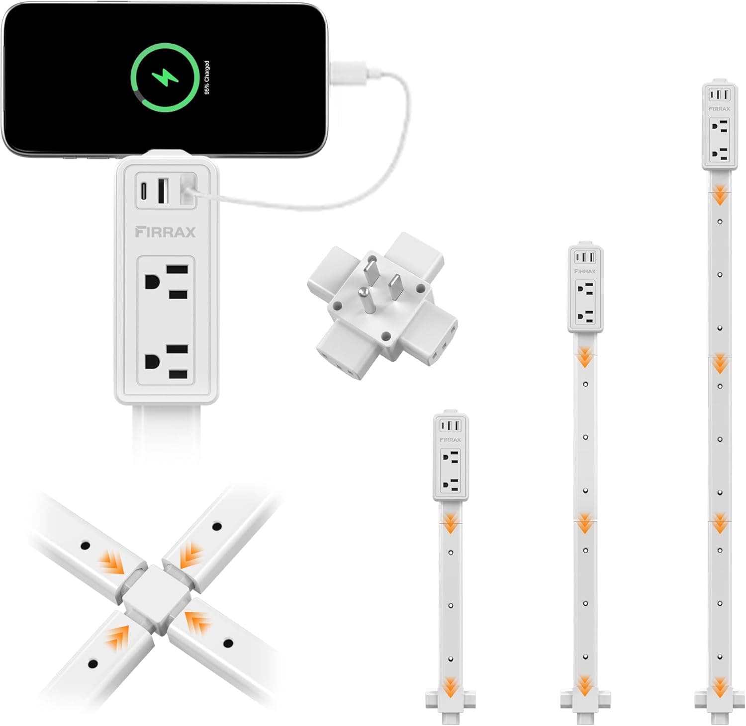 Electrical Outlet Extender Stick - Features USB-A, USB-C and 2 AC Outlets, Extends 6"-34" Extendable Outlet Extender with 4-Way Plug, Access Hard-to-Reach Outlets Behind Couches, Nightstands - 1 Pack