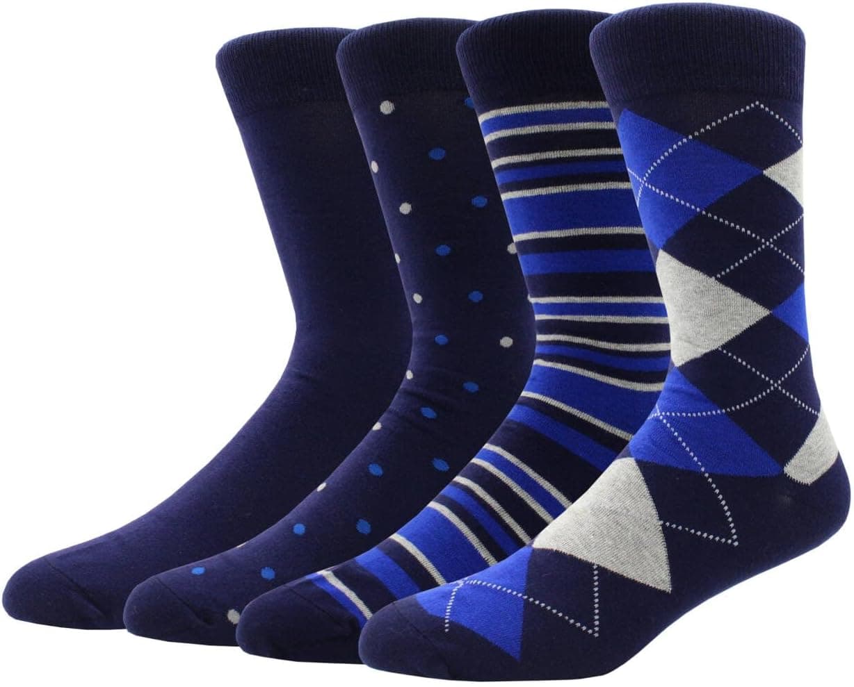 Men's Cotton Blend Crew Socks, Striped Novelty Fun Design, Size 8-15, Casual