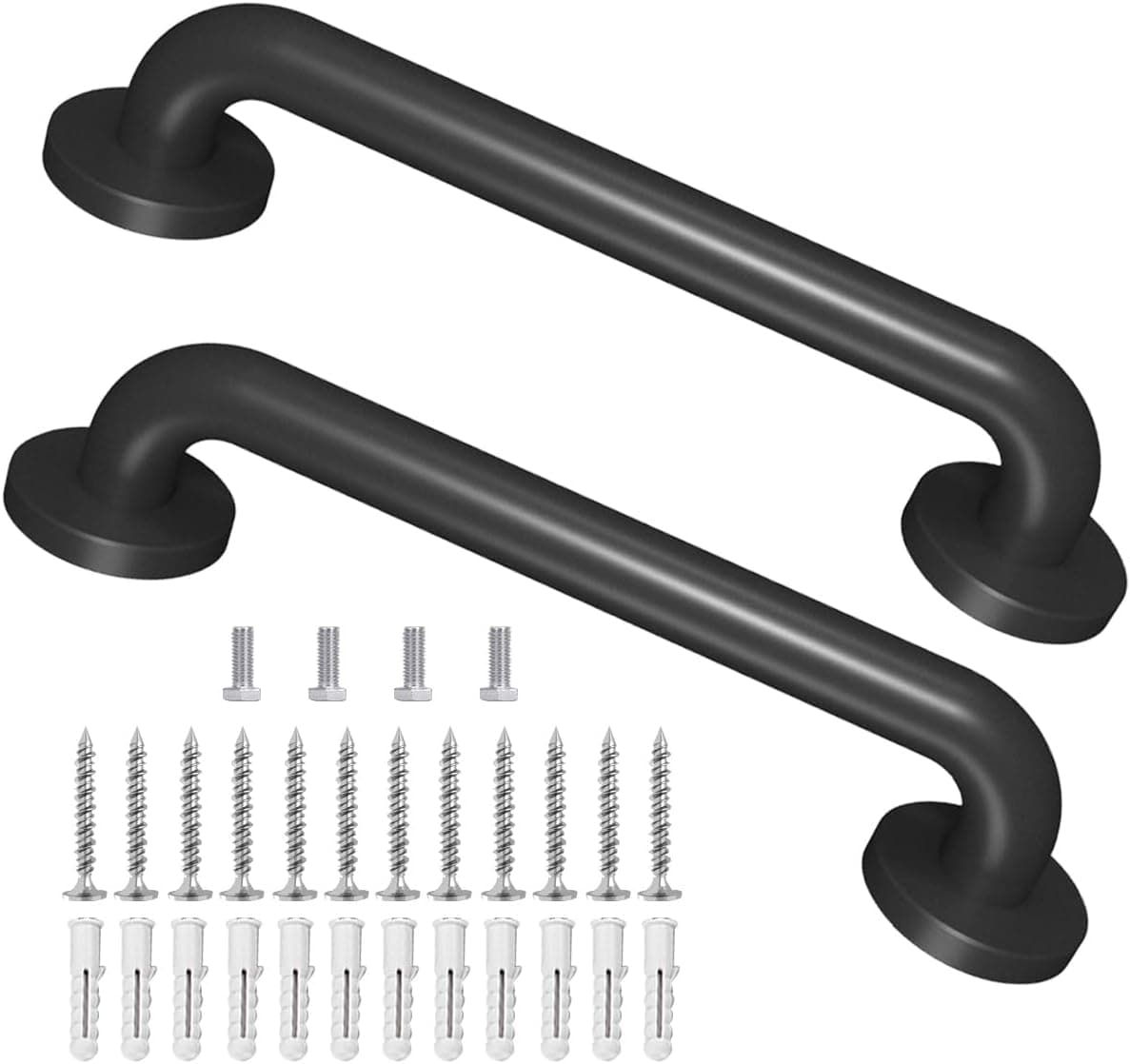 2 Pack 16 Inch Metal Industrial Handrail Grab Pipe Staircase Steps Indoor Exterior Outdoor Deck Hand Rail Safety Grab Bar (Matte Black) Handle for Stairs Bars Wall Elderly Grab Wall Mounted