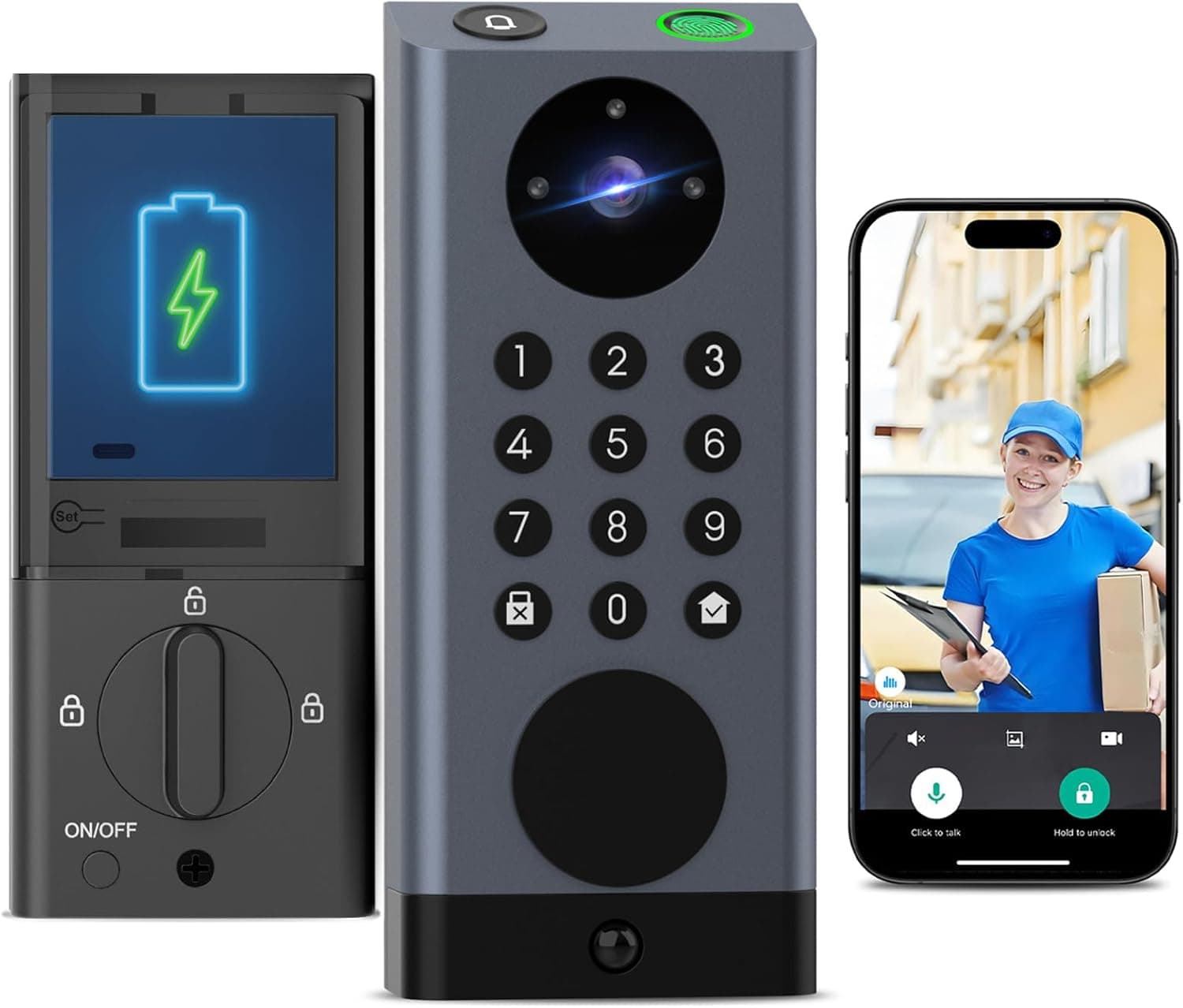 Smart Door Lock with Camera Deadbolt with Video Doorbell PIR Motion Detection Front Door Lock with Fingerprint Keypad Code Long-Lasting Battery Built-in Wi-Fi No hub Required No Drilling - image 1