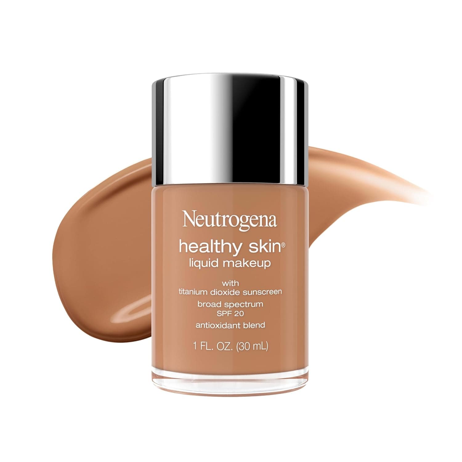 Neutrogena Healthy Skin Liquid Foundation Makeup Broad Spectrum SPF 20 Sunscreen, Medium Coverage, Vit B5, Antioxidants, All Day Wear, Bronze 430N