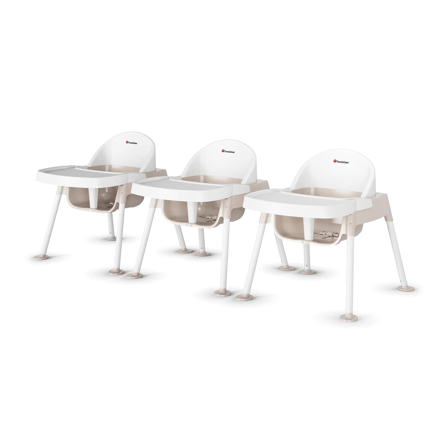 Foundations Secure Sitter Feeding Chairs Multipack, No-Tip Feet, 3-Point Adjustable Harness, Removable Tray, Easy to Clean, Stackable Feeding Chairs, 3 Pack, 9 inch
