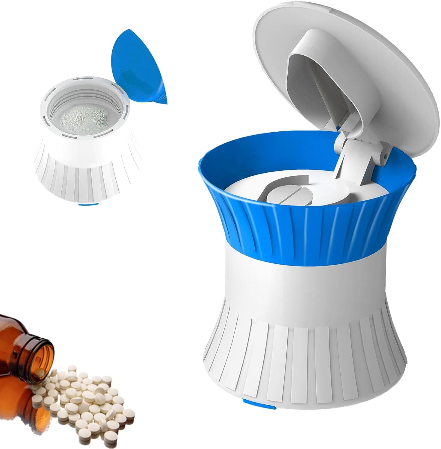 Pill Crusher Fine Powder with Small Medicine Pill Box 3-in-1,Pill Splitter Cutter for Small Pills Vitamins Tablets, Portable Pill Crushers for Elderly & Pet,Travel-Friendly Pill Grinder (Blue) - image 1