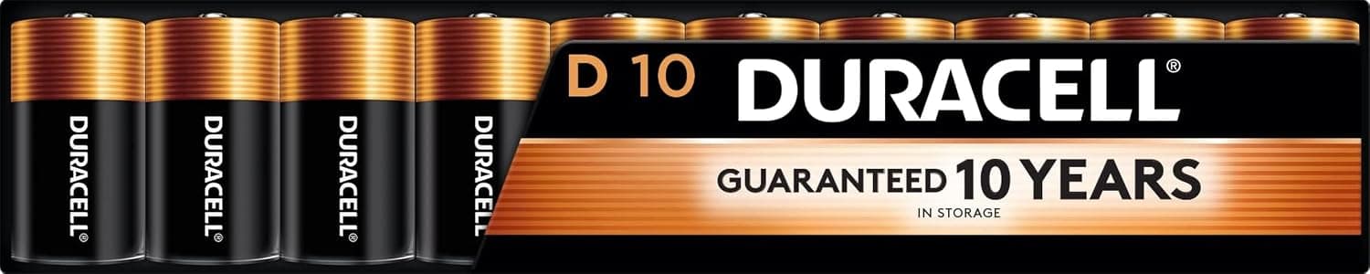 DURACELL Coppertop D Batteries, 10 Count, 10-Year Shelf Life, Long-Lasting