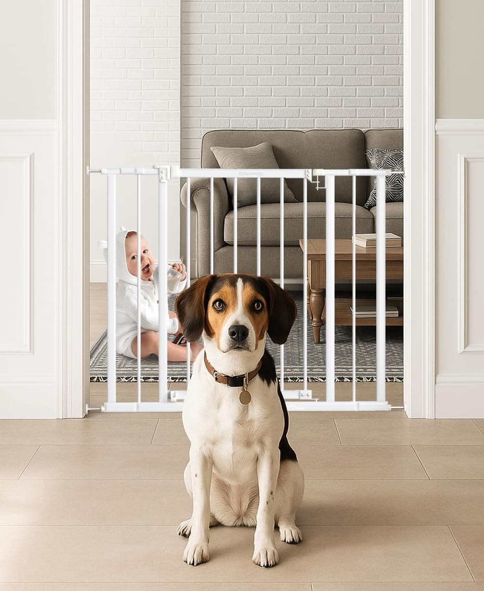 Baby Gate for Stairs, 28.5"-40" Adjustable Width, 30" Height, Dog Gate for Doorways with Pressure & Wall Mount Kits, Baby Safety Gate for Stairs, Doorways, and Indoor Use (white28.5-40",30") - image 1
