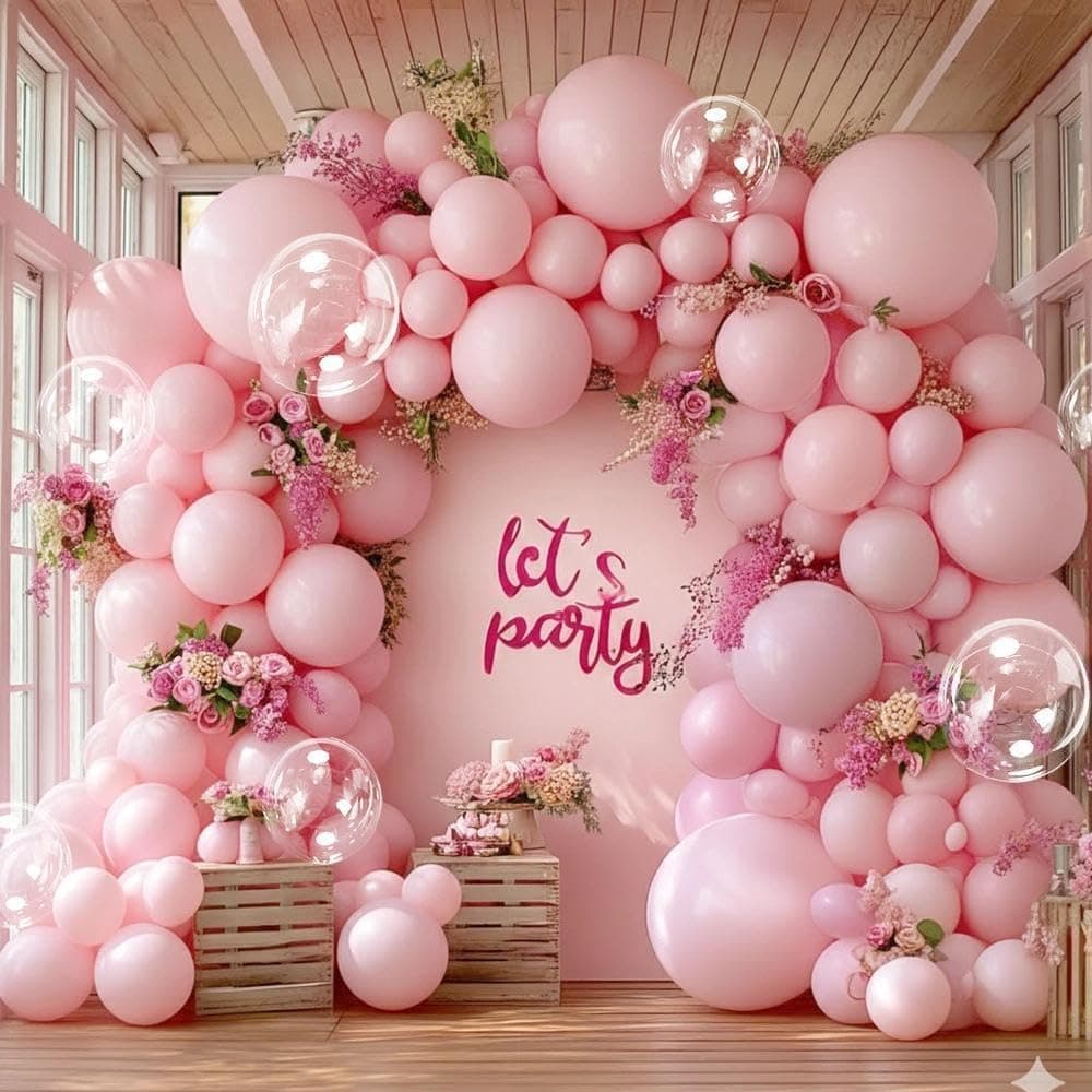 Pastel Pink Balloons - Double Stuffed Baby Pink Balloons Different Sizes Clear Bobo Balloon Garland Arch Kit 18/12/5 Inch for Birthday Baby Shower Girl Gender Reveal Mother's Day Party Decorations - image 1