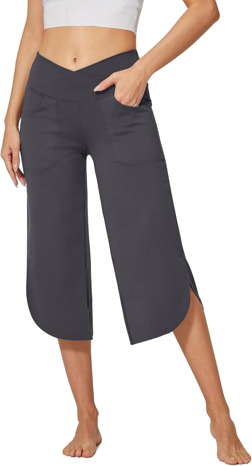 G4Free Capri Pants for Women Wide Leg Yoga Pants for Summer Flowy Capris Loose Casual Cropped Pants with Pockets - image 1