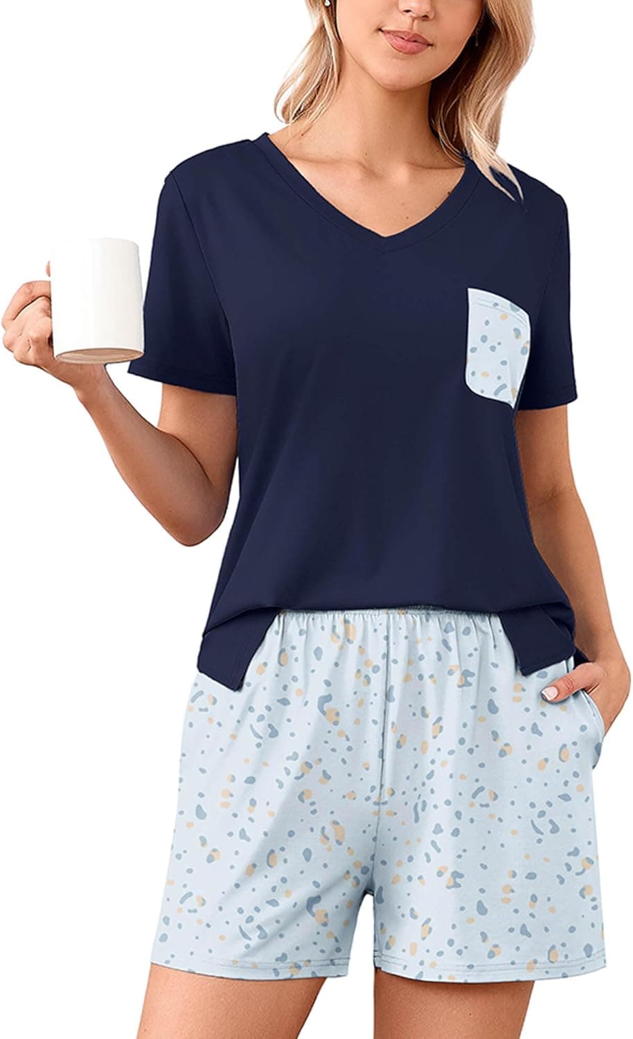 Heymoments Women's Pajamas Sets Short Sleeve Lounge Sets Sleepwear Casual Two Piece Pjs With Pockets - image 1