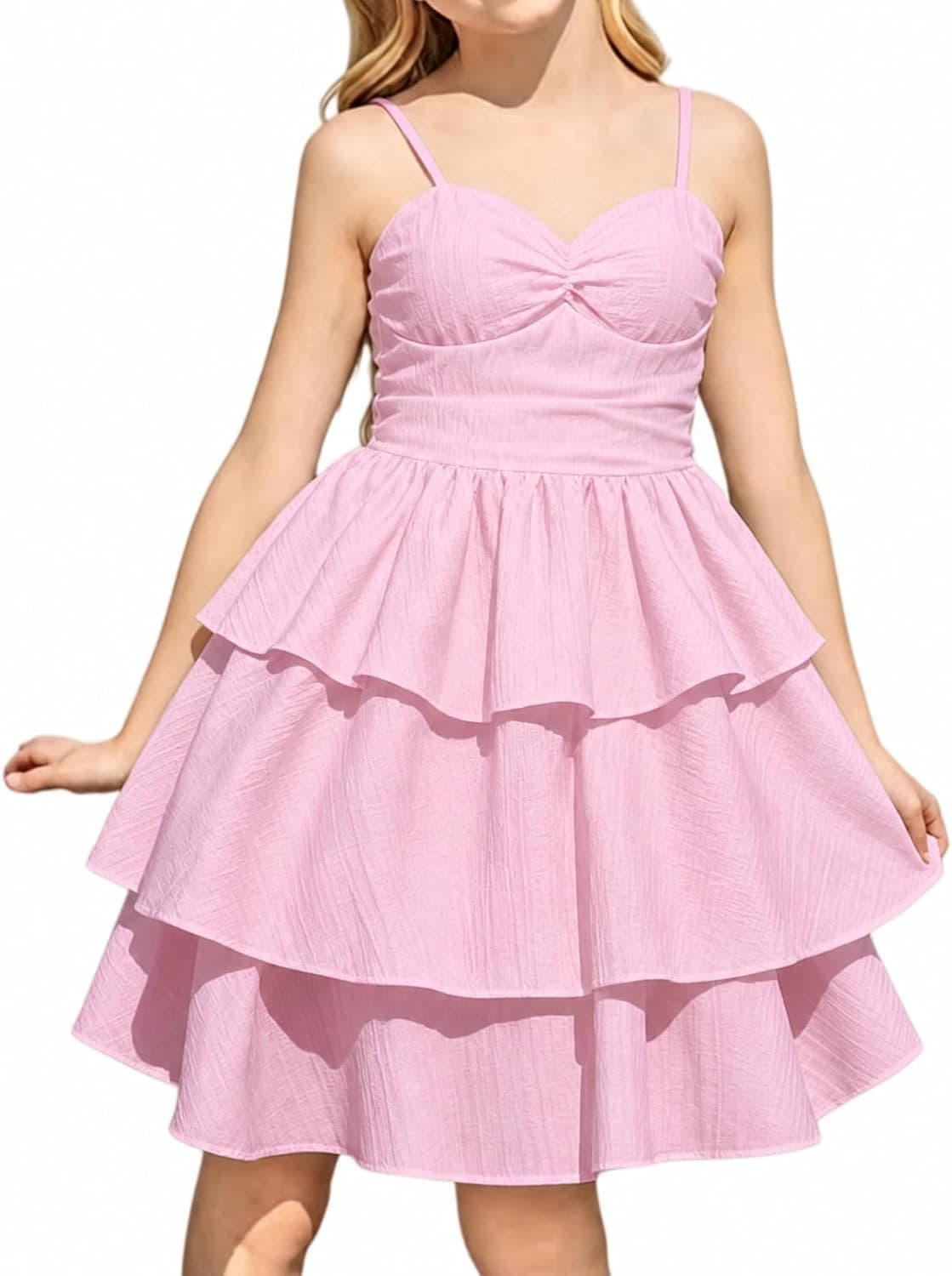 Girls Spaghetti Strap Ruffled Swing Dress for Teen Tween Formal Prom Back to School Homecoming Dance Casual