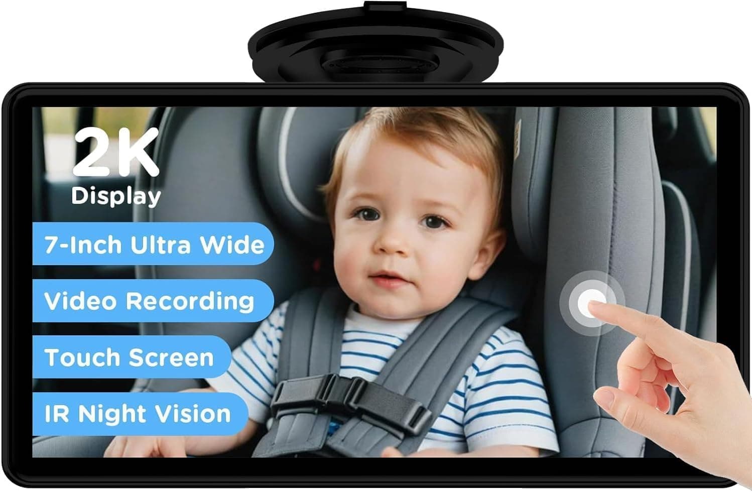 7" Touchscreen Baby Car Mirror, Baby Car Camera HD 1440P, View Infant in Rear Facing Seat with 150°Wide Angle, Night Vision - image 1